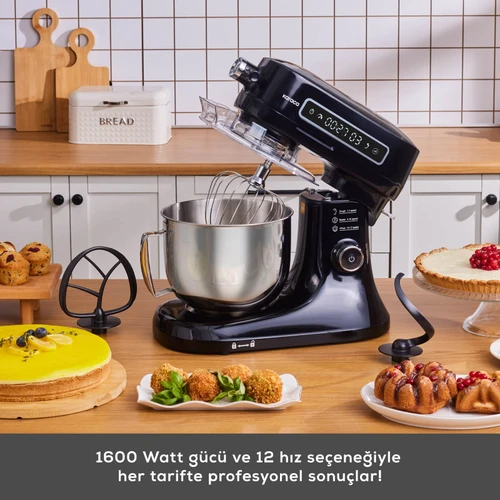 Karaca Pro Artisan Dijital Ekran Zaman Ayarlı Döküm Hamur Yoğurma Makinesi Black 1600W 5L
