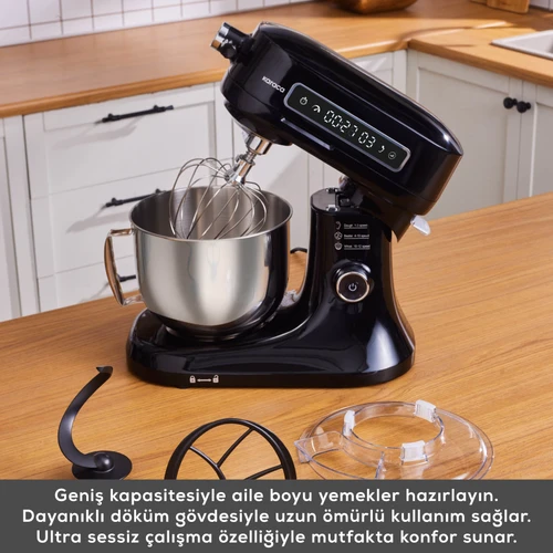Karaca Pro Artisan Dijital Ekran Zaman Ayarlı Döküm Hamur Yoğurma Makinesi Black 1600W 5L