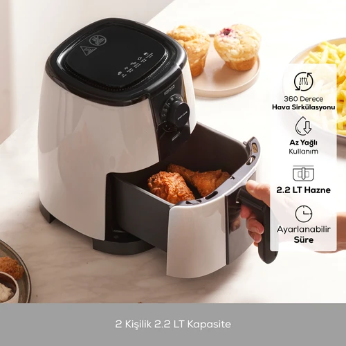 Karaca Smart Cook 60 Dakikaya Kadar Zaman Ayarlı Compact Airfryer Krem 2.2L