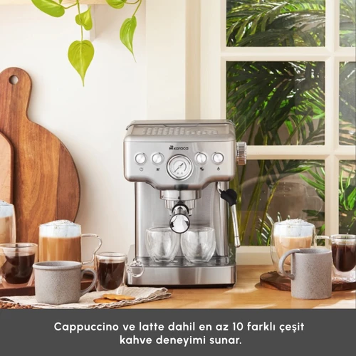 Karaca Coffee Art 1353 Süt Köpürtücülü, 20 Bar Basınçlı, Espresso, Latte, Cappuccino, Americano Makinesi Inox 1,8L 1350W