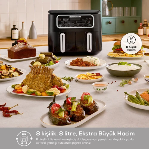 Karaca Air Pro Cook Duo Ev Yemeği XXXL Airfryer Cool Gray 8L