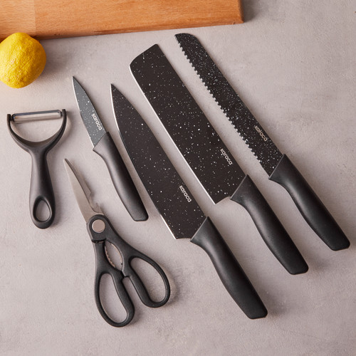 Karaca Black Stone 6 Parça Makas ve Soyacaklı Bıçak Seti 