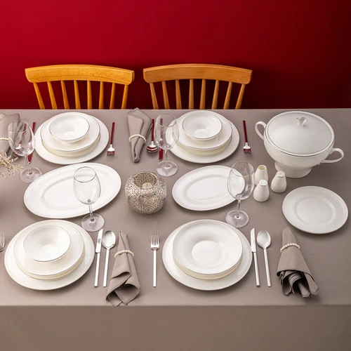 Emsan Alicia Fine Bone 60 Parça 12 Kişilik Yuvarlak  Yemek Takımı Platin
