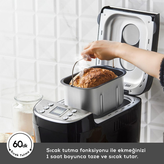 Karaca BakeXL Reçel, Yoğurt, Hamur Yoğurma ve Ekmek Yapma Makinesi Çift Bıçaklı Inox Siyah, 1500 g, 45 Farklı Tarifli Kitapçıklı