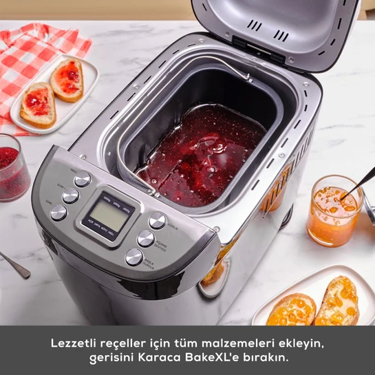 Karaca BakeXL Reçel, Yoğurt, Hamur Yoğurma ve Ekmek Yapma Makinesi Çift Bıçaklı Inox Siyah, 1500 g, 45 Farklı Tarifli Kitapçıklı