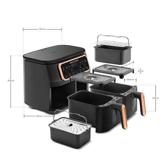 Karaca Air Pro Cook Duo Ev Yemeği XXXL Airfryer Black Copper 8L