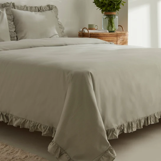 Karaca Home Pure Ruffle %100 Pamuk Çift Kişilik Nevresim Takımı Adaçayı