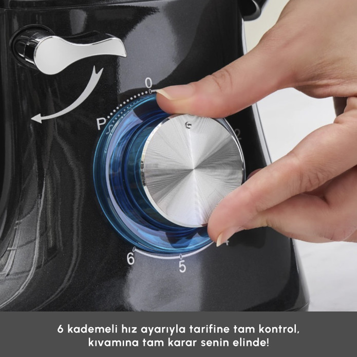 Karaca Multichef Kıyma Çekme /Sucuk-Sosis/İçli Köfte Aparatlı Hamur Yoğurma Makinesi Shiny Black 1900W 5,5L