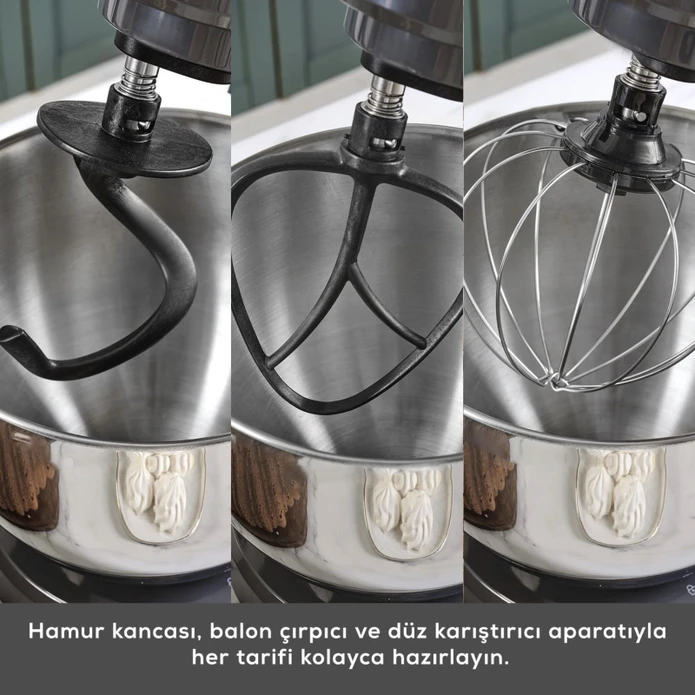 Karaca Multichef Kıyma Çekme /Sucuk-Sosis/İçli Köfte Aparatlı Hamur Yoğurma Makinesi Shiny Black 1900W 5,5L