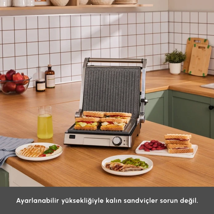 Karaca Biogranit 6 Dilim Kapasiteli Paslanmaz Çelik Izgara ve Tost Makinesi Inox 2000W 