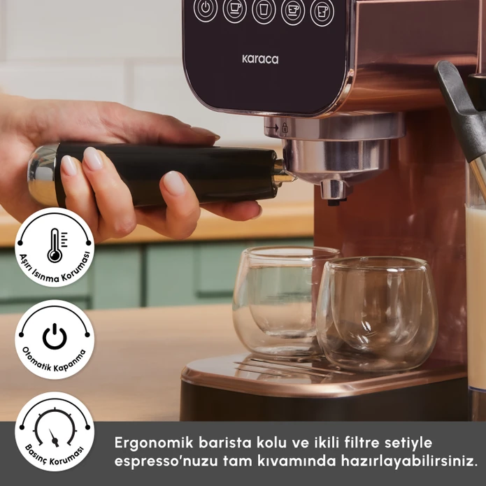 Karaca MyCaffe Barista S20 Entegre Süt Hazneli Otomatik Espresso ve Latte Makinesi Amber 900 ml 1360W