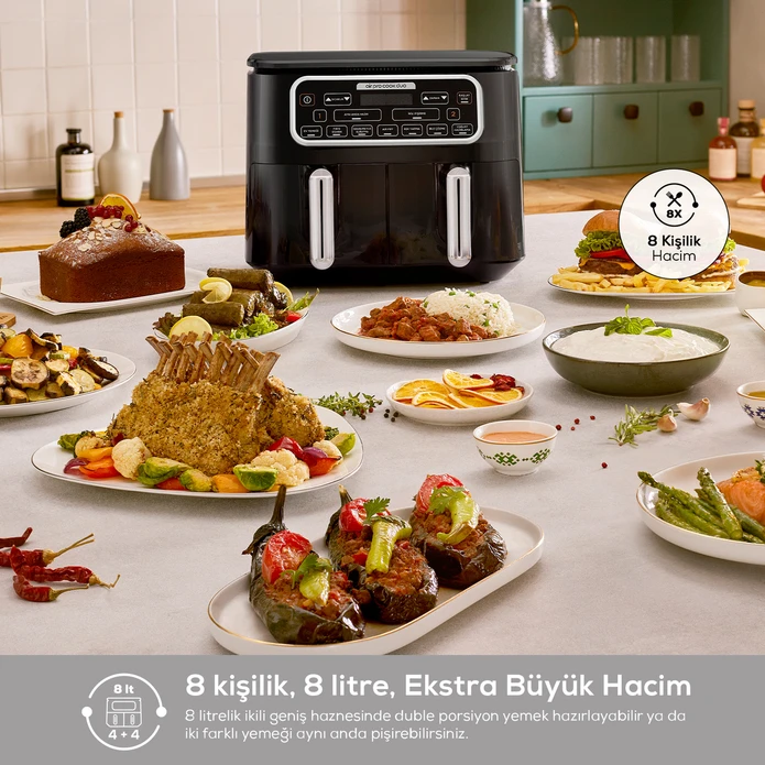 Karaca Air Pro Cook Duo Ev Yemeği XXXL Airfryer Black Copper 8L